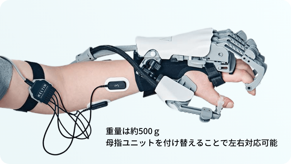 重量は約500g母指ユニットを付け替えることで左右対応可能